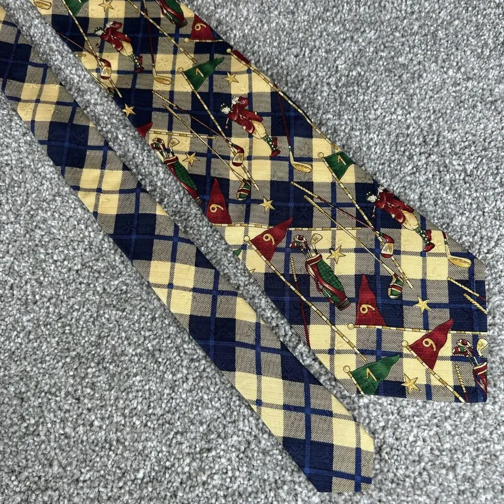 Tommy Hilfiger Designer Necktie Silk Novelty Golf Theme Made in USA 100%